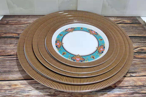 BPA ฟรี ดอกไม้สีฟ้า ออกแบบ 12pcs จานและถ้วย Melamine ของอาหารเย็นชุด ค่ายเครื่องมือโต๊ะ เครื่องซักจาน